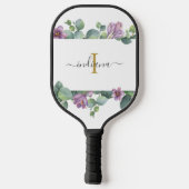 Monogram Schrift Eucalyptus Groene Kruiden Paars Pickleball Paddle (Achterkant)