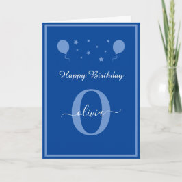Monogram Schrift Happy Birthday Blauw en Wit Kaart