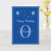 Monogram Schrift Happy Birthday Blauw en Wit Kaart (Gele Bloem)