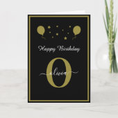 Monogram Schrift Happy Birthday Zwart Wit Goud Kaart (Voorkant)