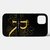 Monogram Schrift Modern Naam Zwart Goud Bloem Case-Mate iPhone Case (Achterkant (horizontaal))