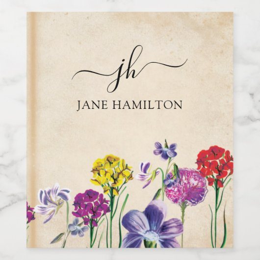 Monogram Schrift Naam Bloem Wijn Etiket (Enkel label)