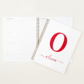 Monogram Schrift Naam Persoonlijk Wit en Rood Planner (Display)
