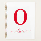 Monogram Schrift Naam Persoonlijk Wit en Rood Planner (Voorkant)