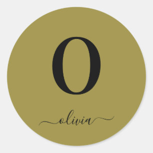 Monogram Schrift Naam Persoonlijke Gouden en Zwart Ronde Sticker
