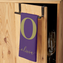 Monogram Schrift Naam Persoonlijke Paarse En Goude Theedoek