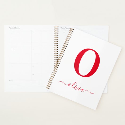 Monogram Schrift Naam Persoonlijke White En Rood Planner (Display)