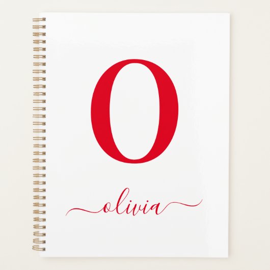 Monogram Schrift Naam Persoonlijke White En Rood Planner (Voorkant)