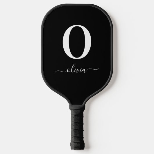 Monogram Schrift Naam Persoonlijke Zwarte En Witte Pickleball Paddle (Voorkant)