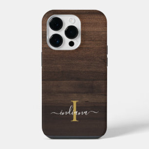 Monogram Schrift Naam Rustic Gedrukt Hout iPhone 14 Plus Hoesje