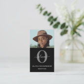 Monogram Schrift Naam Zwart Wit Grijs Baan Vertica Visitekaartje (Staand voorkant)