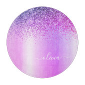 Monogram Schrift Paars Zwart Glitter Jongensnaam Snijplank (Voorkant)