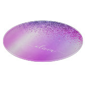 Monogram Schrift Paars Zwart Glitters Meisjesachti Snijplank (Hoek)