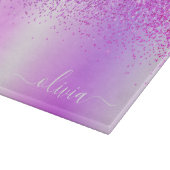 Monogram Schrift Paarse Glitters Meisjesnaam Snijplank (Hoek)