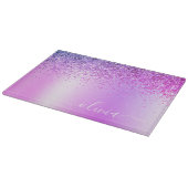 Monogram Schrift Paarse Glitters Meisjesnaam Snijplank (Hoek)