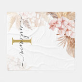 Monogram Schrift Pampas Gras Naam Initiaal Palmen Fleece Deken (Voorkant (Horizontaal))
