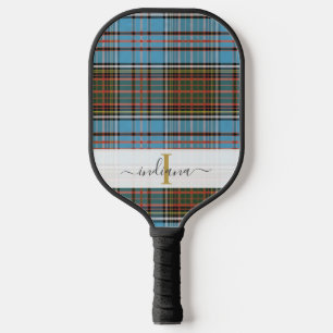 Monogram Schrift Plaid Klassiek Paars Tartan Pickleball Paddle