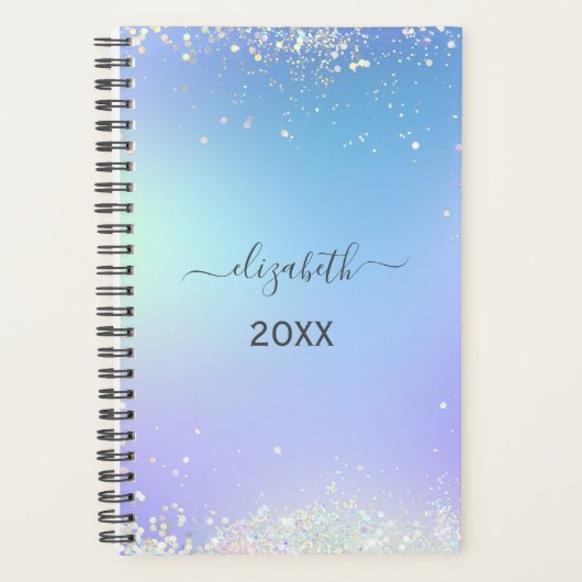 Monogram Schrift Regenboog Glitter Blau Paars Planner (Voorkant)