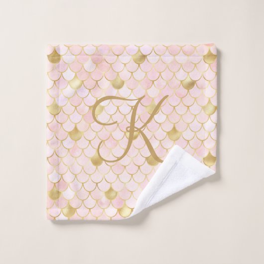 Monogram Schrift Roze Goud Schubben Zeemeerminstaa Bad Handdoek (Wasdoekje)