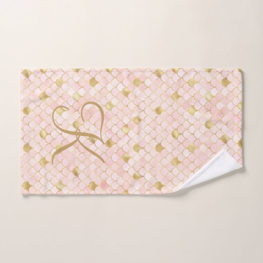 Monogram Schrift Roze Goud Schubben Zeemeerminstaa Bad Handdoek (Handdoek)