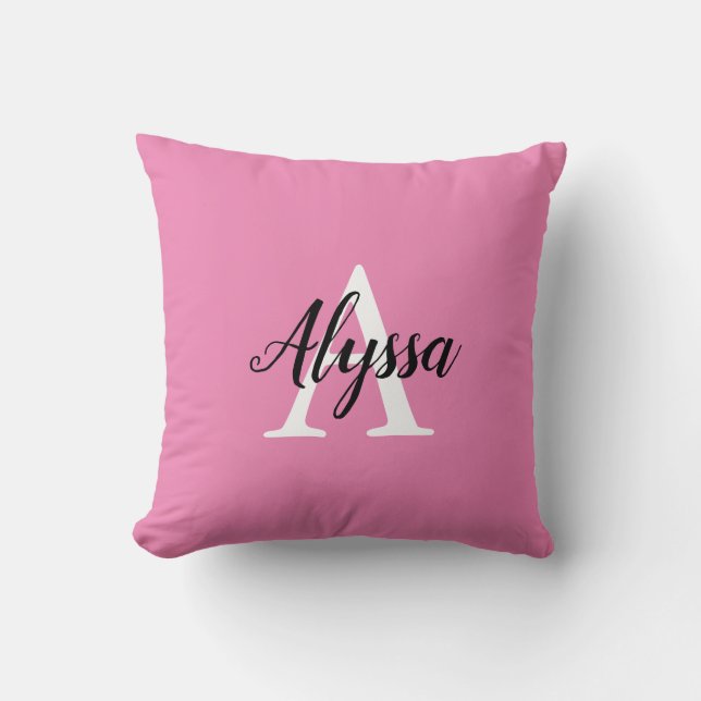 Monogram Schrift Stijlvolle Roze Worp Kussen (Voorkant)