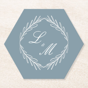 Monogram Schrift Tak Blauwe Trouw Kartonnen Onderzetters