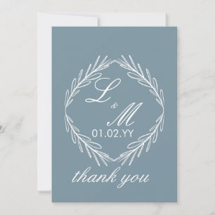 Monogram Schrift Tak Dusty Blue Trouw Bedankt Kaart
