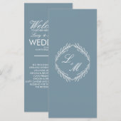 Monogram Schrift Tak Stof Blauw Huwelijksprogramma Menu (Voorkant / Achterkant)
