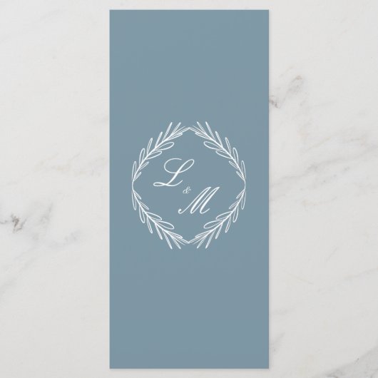 Monogram Schrift Tak Stof Blauw Huwelijksprogramma Menu (Voorkant)