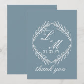 Monogram Schrift Tak Stof Blauw Trouw Bedankt Kaart (Voorkant / Achterkant)