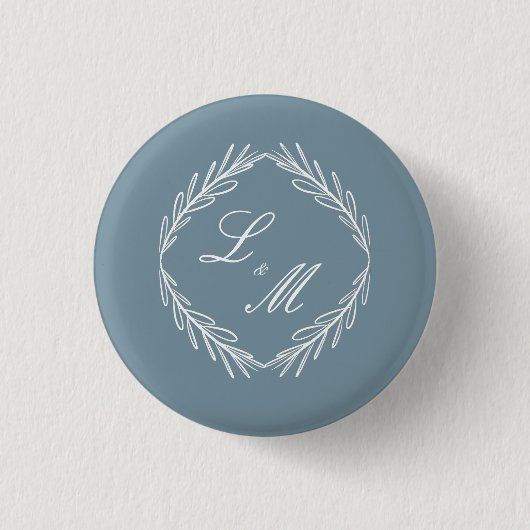 Monogram Schrift Tak Stof Blauw Trouw Ronde Button 3,2 Cm (Voorkant)