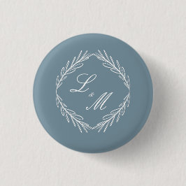 Monogram Schrift Tak Stof Blauw Trouw Ronde Button 3,2 Cm