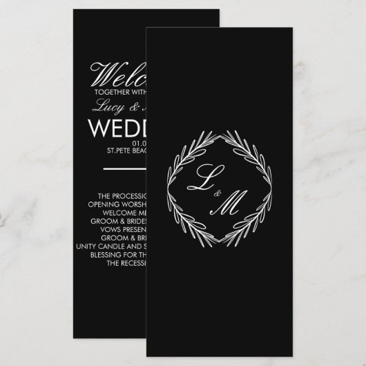 Monogram Schrift Tak Zwart W Trouwprogramma Menu (Voorkant / Achterkant)