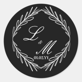 Monogram Schrift Tak Zwart Wit Trouwen    Ronde Sticker