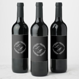 Monogram Schrift Tak Zwart Wit Trouwen    Wijn Etiket