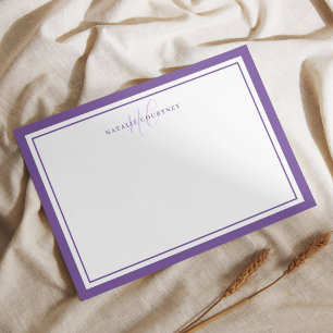 Monogram Schrift Twee Rand Elegant Eenvoudig Paars Notitiekaartje