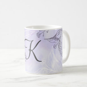 Monogram Schrift Wit Grijs Paars Bloemmotief  Koffiemok