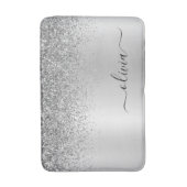 Monogram Schrift Zilver Zwart Glitter Meisjesachti Badmat (Voorkant Verticaal)