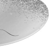 Monogram Schrift Zilver Zwart Glitter Meisjesachti Snijplank (Hoek)