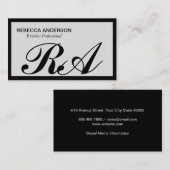 Monogram Schrift Zwart | Lichtgrijs | Zwarte Rand Visitekaartje (Voorkant / Achterkant)