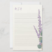 Monogram schrijfpapier met eucalyptus - lavender briefpapier (Voorkant)