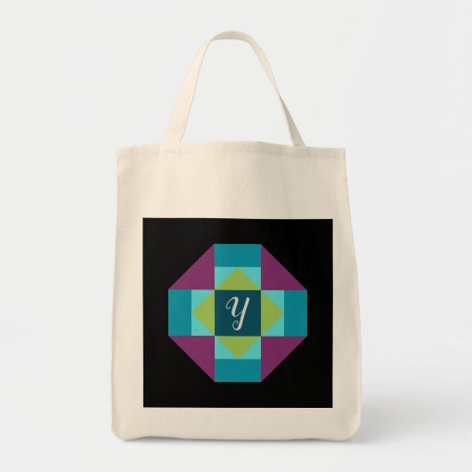 Monogram Schuur Quilt Block Canvas Tote Bag (Voorkant)