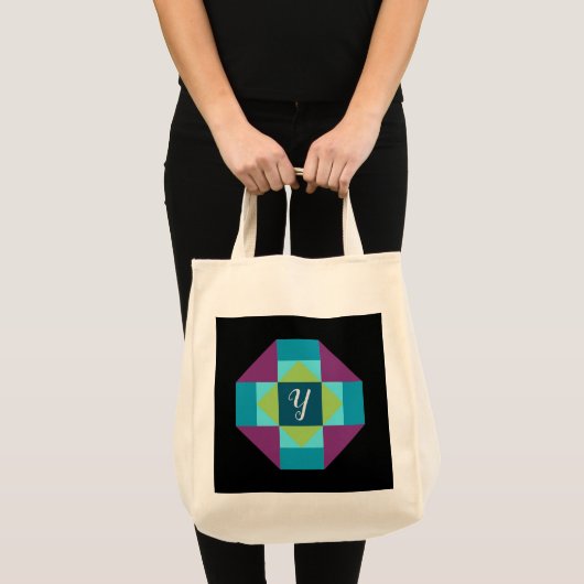 Monogram Schuur Quilt Blok Canvas Tote Bag (Voorkant (product))
