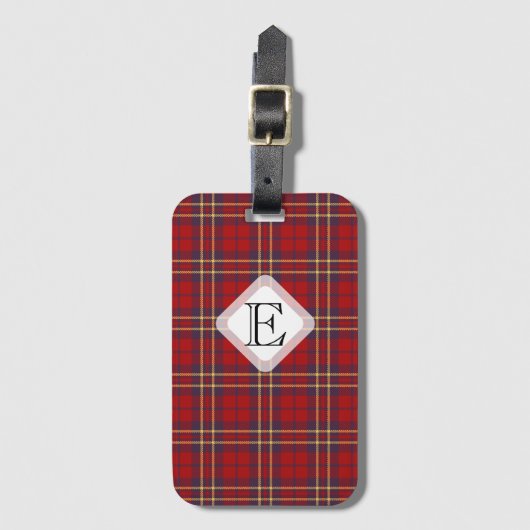 Monogram, Scottish Highland clan red plaid tartan: Bagagelabel (Voorkant (verticaal))