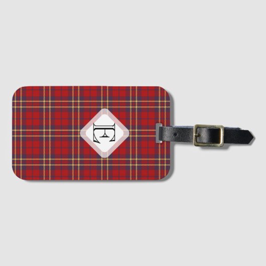 Monogram, Scottish Highland clan red plaid tartan: Bagagelabel (Voorkant (horizontaal))