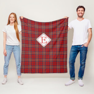 Monogram, Scottish Highland clan red plaid tartan: Fleece Deken