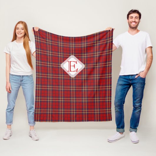 Monogram, Scottish Highland clan red plaid tartan: Fleece Deken (In situ)