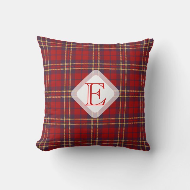 Monogram, Scottish Highland clan red plaid tartan: Kussen (Voorkant)