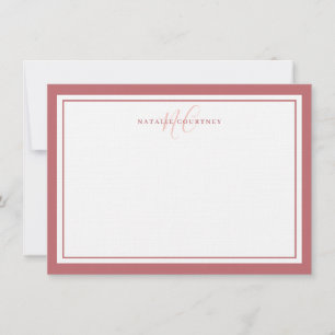 Monogram Script 2 Border Elegant Pastel Roze Notitiekaartje