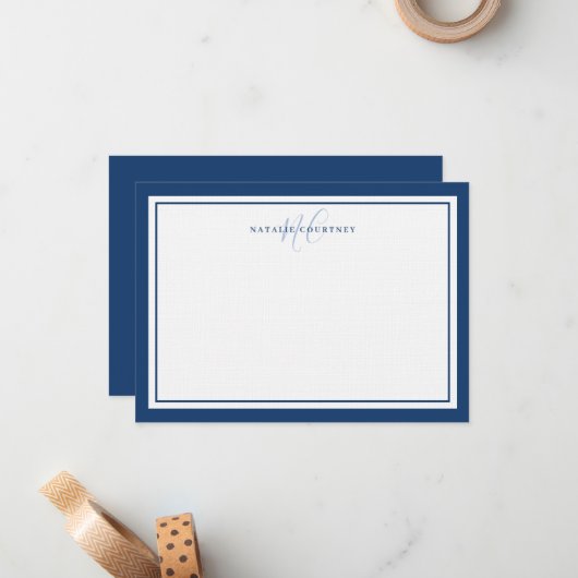 Monogram Script 2 Elegant minimalist rand Notitiekaartje (Voorkant / Achterkant in situ)